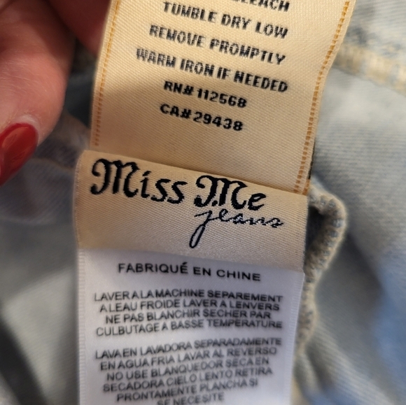 Miss Me Cropped Stone Wash Denim Med Jacket Rhinestones and Lace - Picture 5 of 15